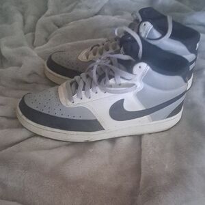 Nike Men’s High-Top Sneakers in White and Gray/Black Accents